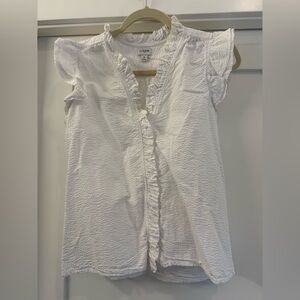 J. Crew Cream Textured Ruffle Blouse